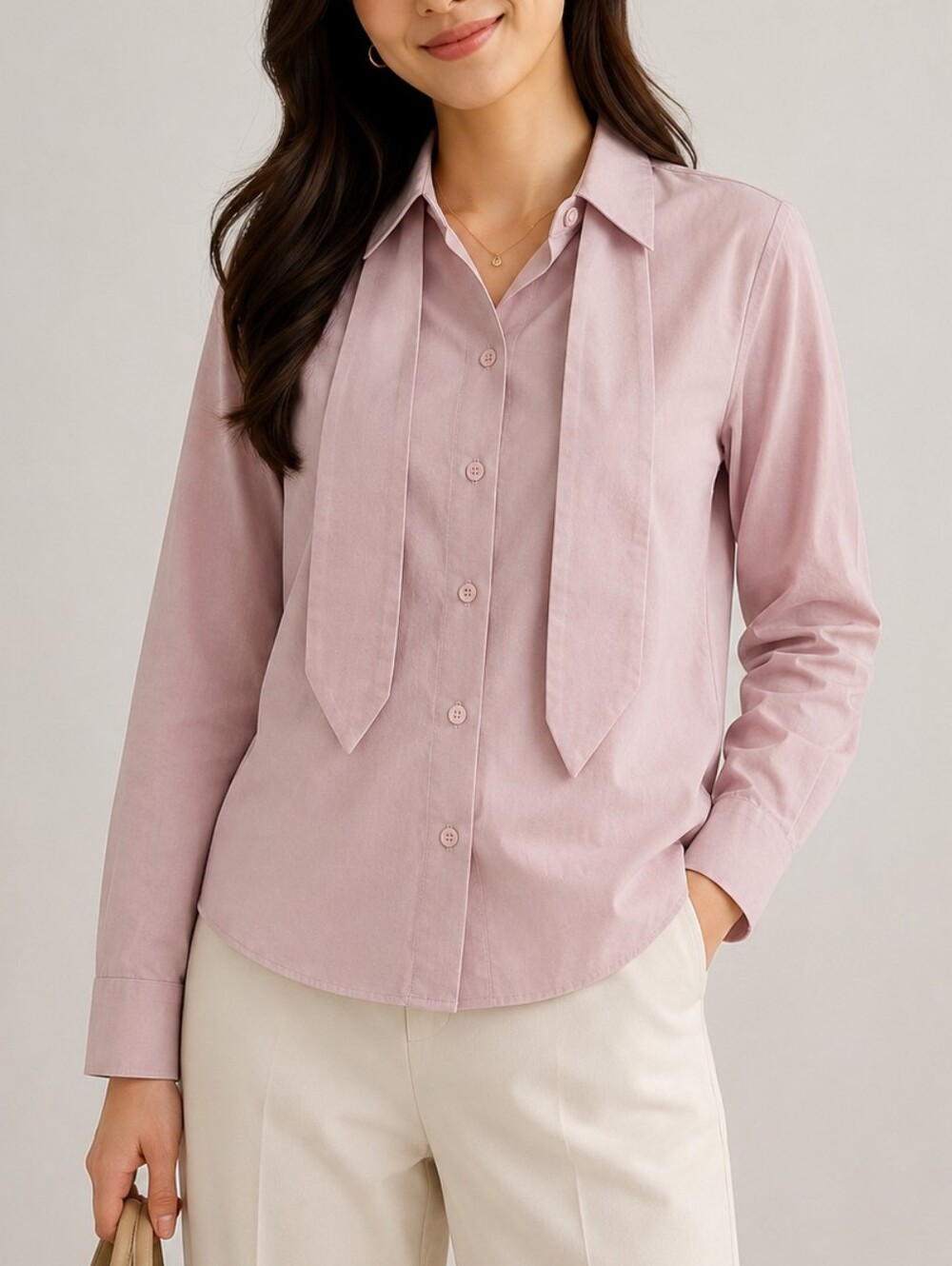 Button Down Tie Neck Long Sleeve Blouse By:Love Bonito. Sz M&L NEW